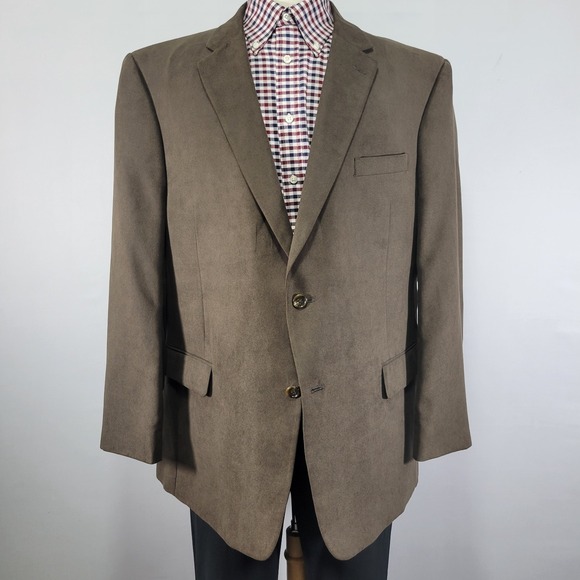 Jones New York Men's Sport Coat Blazer Two Button‎ Brown Suede Polyester 48R